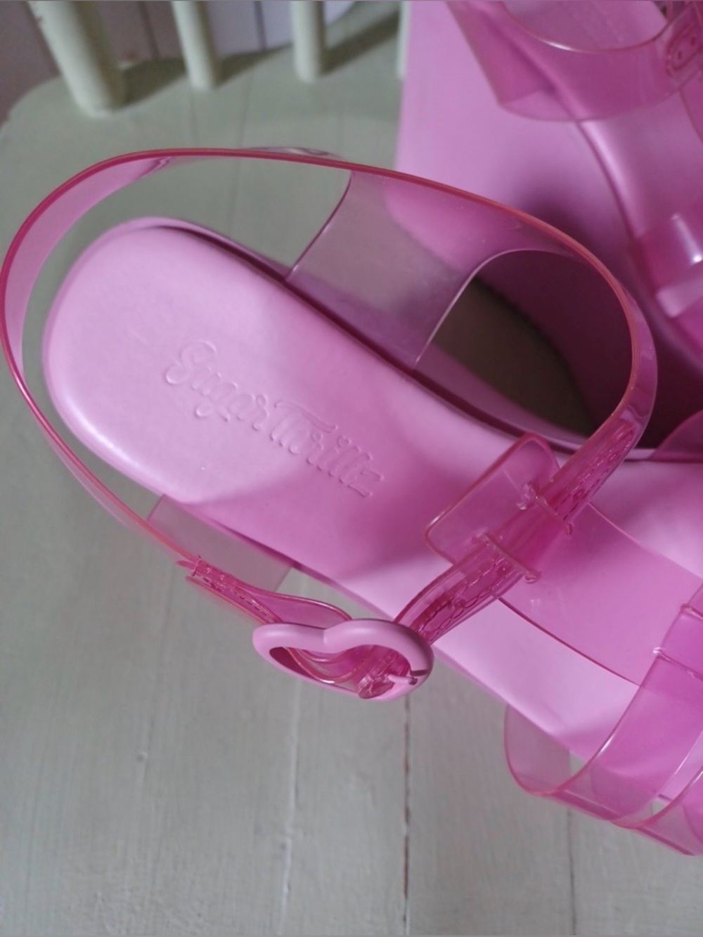 Sugar Thrillz Pink Heart-Buckle Platform Jelly Sandals - Picture 2 of 10